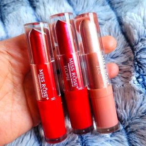 3 Miss Rose Water/Smugde Proof Matte Shimmer Lipsticks